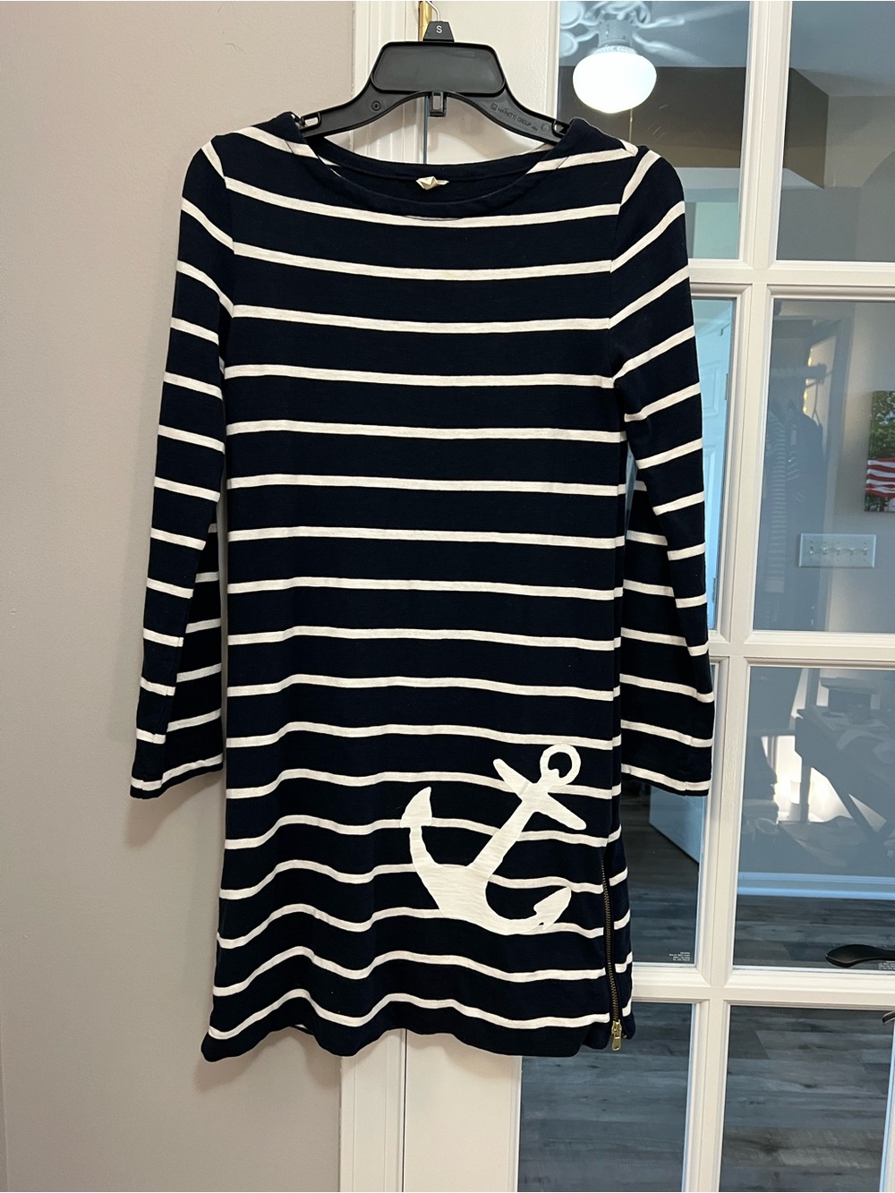 J. Crew Navy & white stripes dress with anchor Detail 100% cotton sz XXS likenew